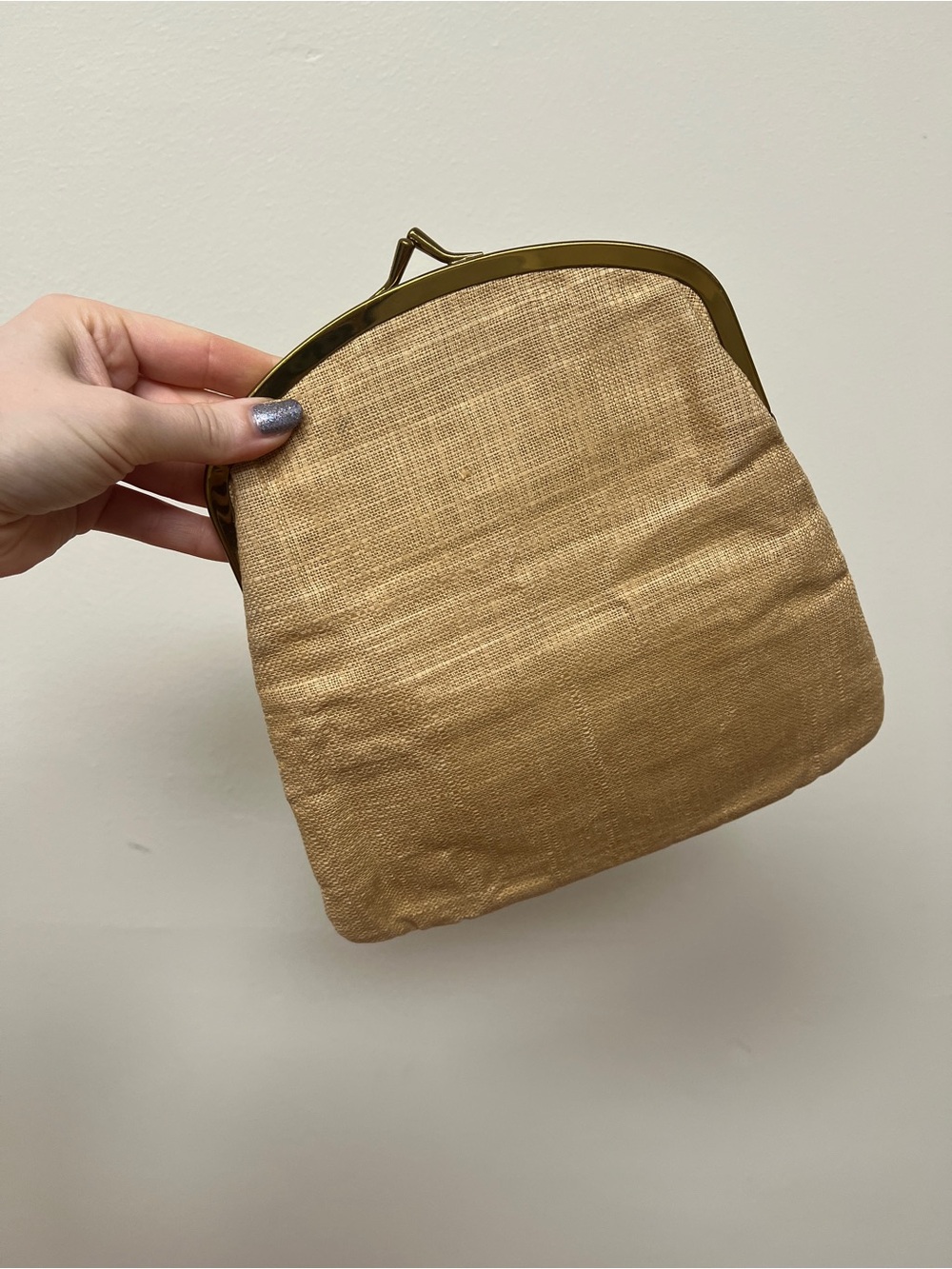 Vintage Gold linen Kiss-Lock Clutch Purse